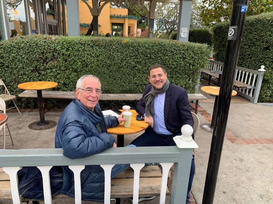 FACT-Finder CEO Carsten Kraus and professor Barry Schwartz on the campus of the University of Berkeley.