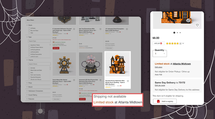 The first six search results feature only two items that are actually available for online purchase.