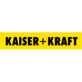 Logo von KAISER+KRAFT auf gelbem Hintergrund, symbolisiert Lösungen für Industriebedarf und Online-Shopping.